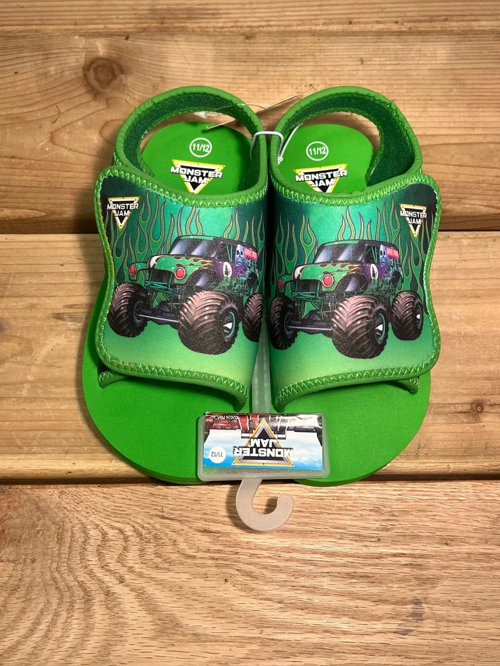 Monster Jam Sandals Size 11/12 Boys Toddler Kids Green Grave Digger Slides